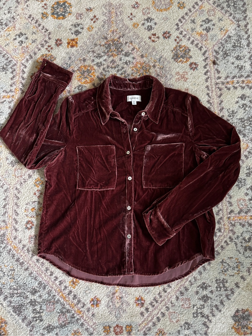 Evereve Women's Burgundy Velvet Button-Down Shirt